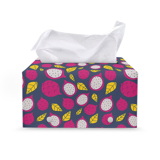Purple Pitaya Pattern Print Leather Tissue Box Cover