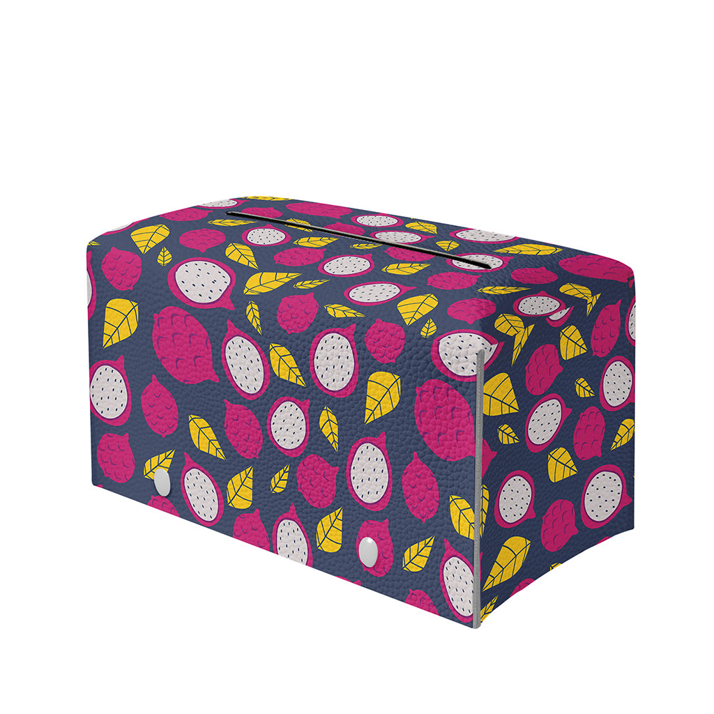 Purple Pitaya Pattern Print Leather Tissue Box Cover