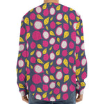 Purple Pitaya Pattern Print Long Sleeve Baseball Jersey