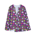 Purple Pitaya Pattern Print Long Sleeve Short Coat