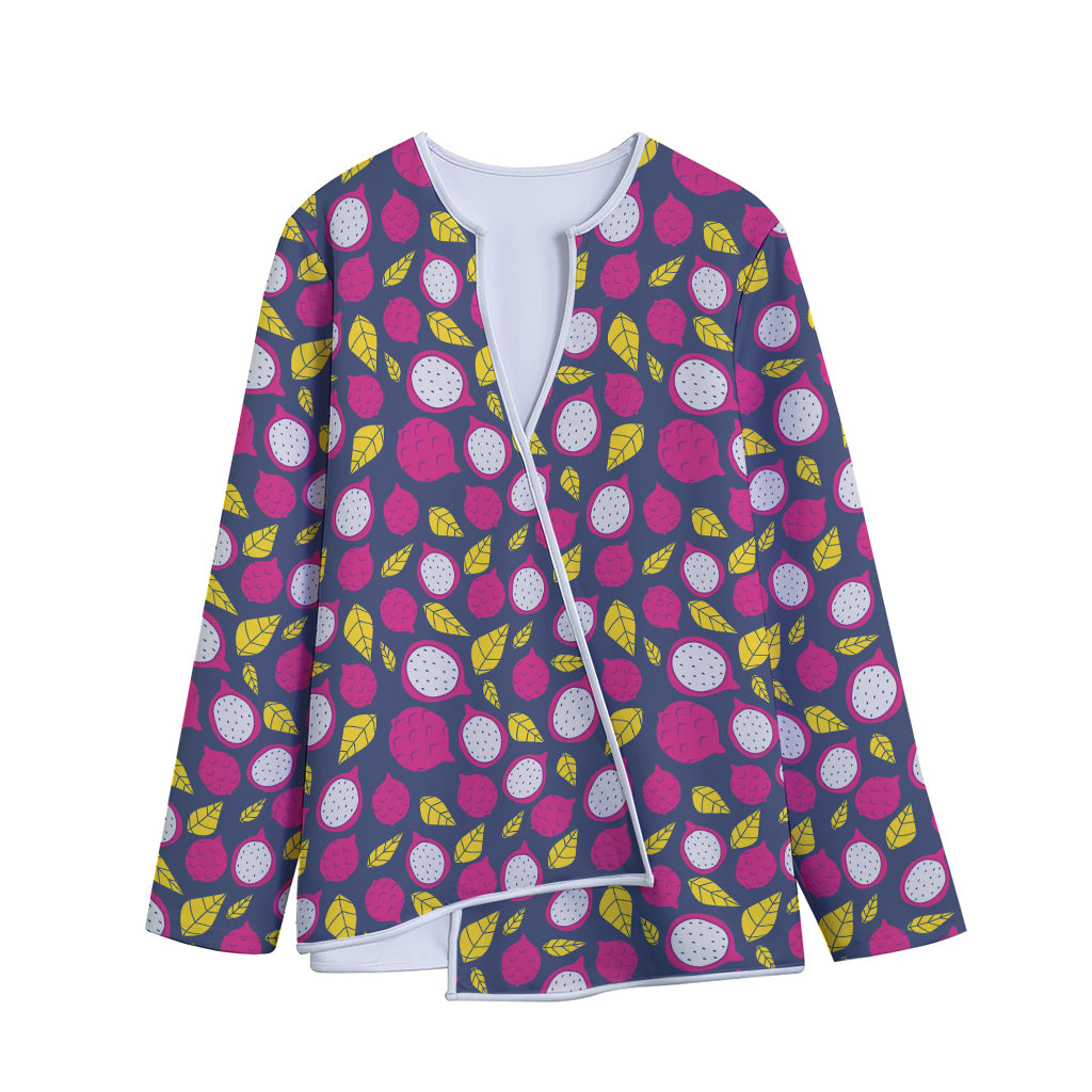 Purple Pitaya Pattern Print Long Sleeve Short Coat