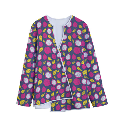 Purple Pitaya Pattern Print Long Sleeve Short Coat