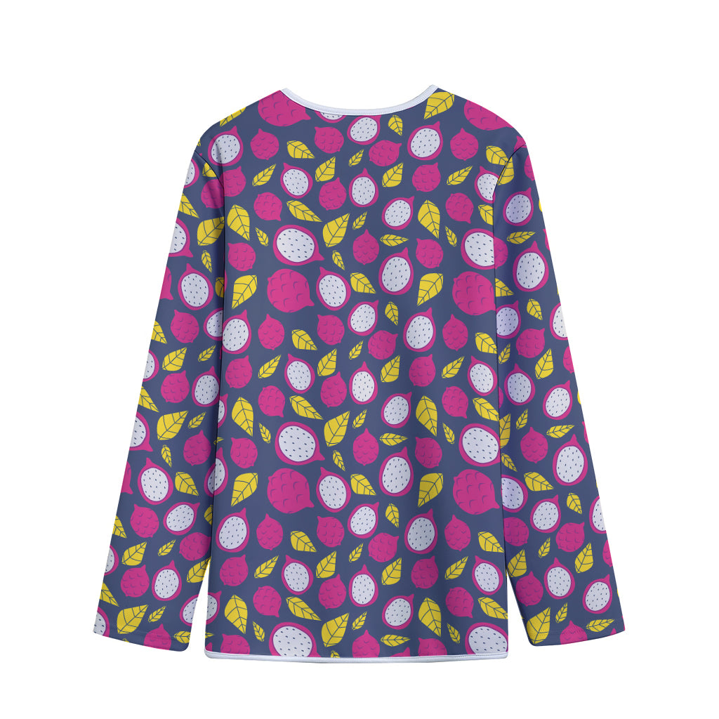 Purple Pitaya Pattern Print Long Sleeve Short Coat