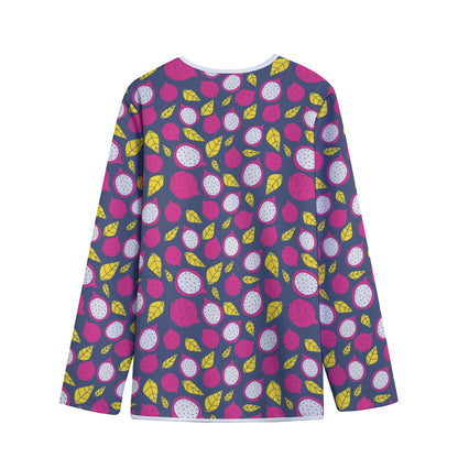 Purple Pitaya Pattern Print Long Sleeve Short Coat