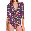Purple Pitaya Pattern Print Long Sleeve Swimsuit