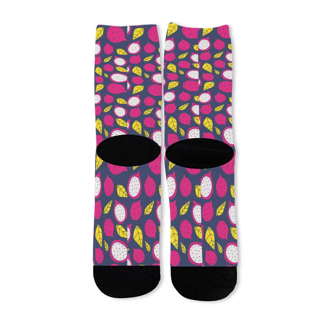 Purple Pitaya Pattern Print Long Socks