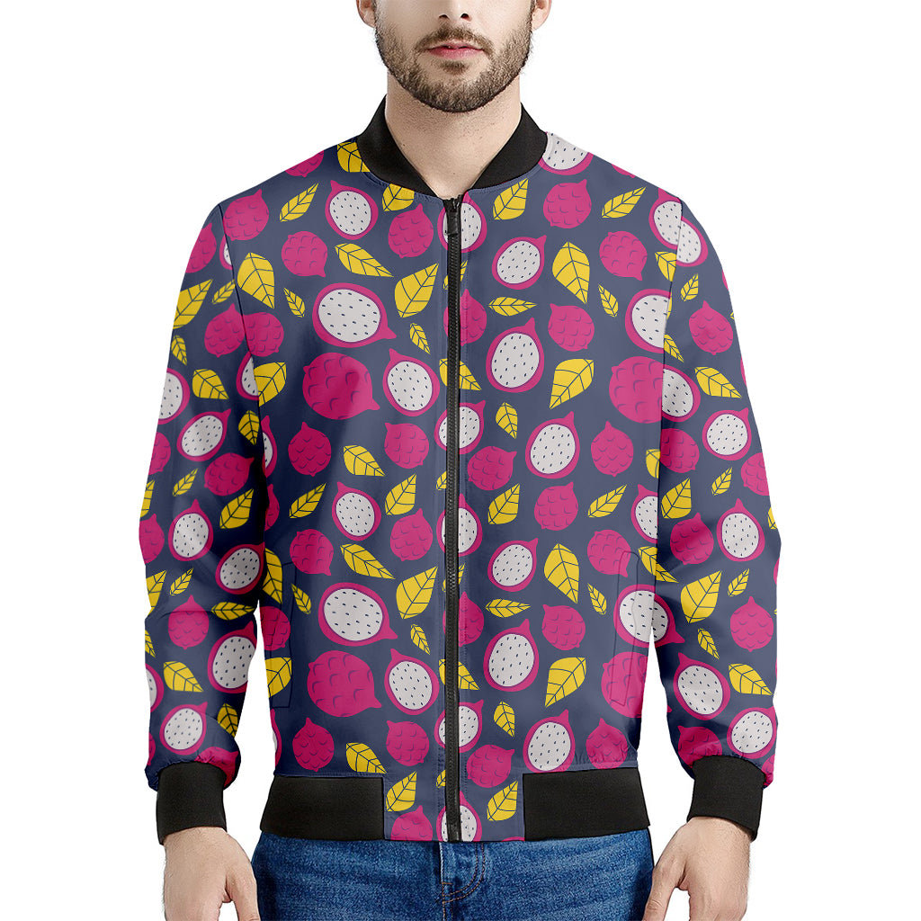 Purple Pitaya Pattern Print Men's Bomber Jacket