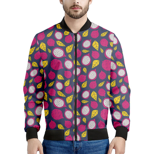 Purple Pitaya Pattern Print Men's Bomber Jacket