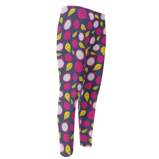 Purple Pitaya Pattern Print Men's Compression Pants