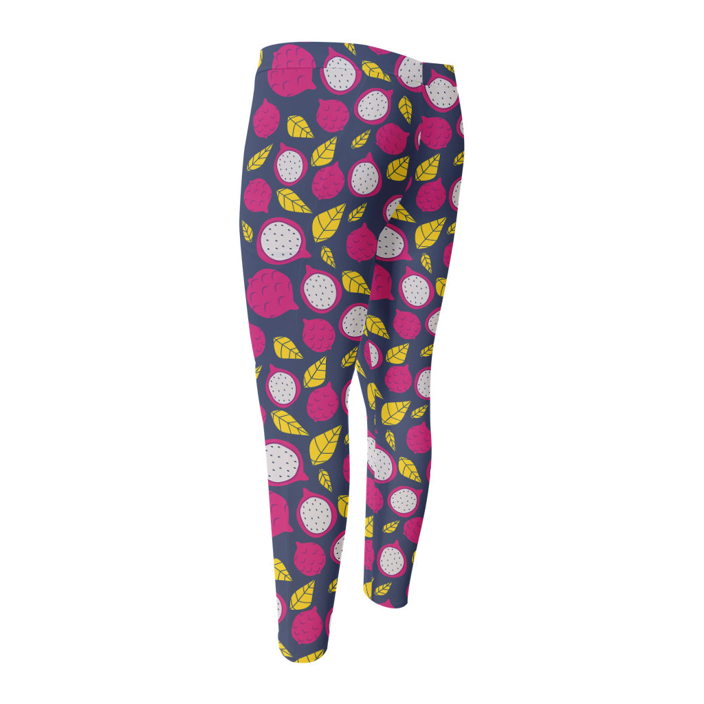 Purple Pitaya Pattern Print Men's Compression Pants