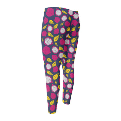 Purple Pitaya Pattern Print Men's Compression Pants