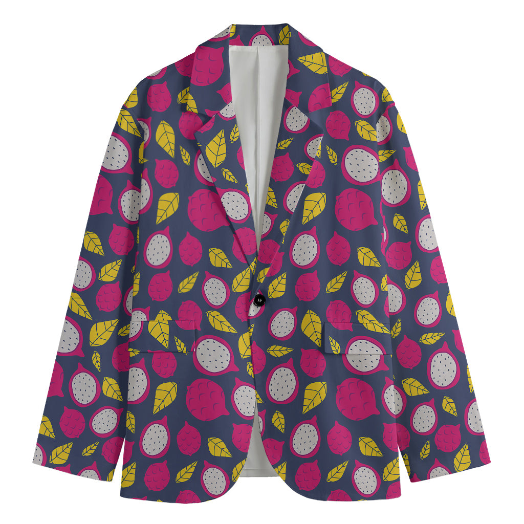 Purple Pitaya Pattern Print Men's Cotton Blazer