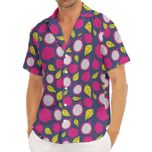 Purple Pitaya Pattern Print Men's Deep V-Neck Shirt
