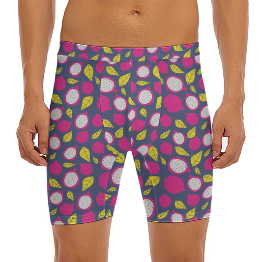 Purple Pitaya Pattern Print Men's Long Boxer Briefs