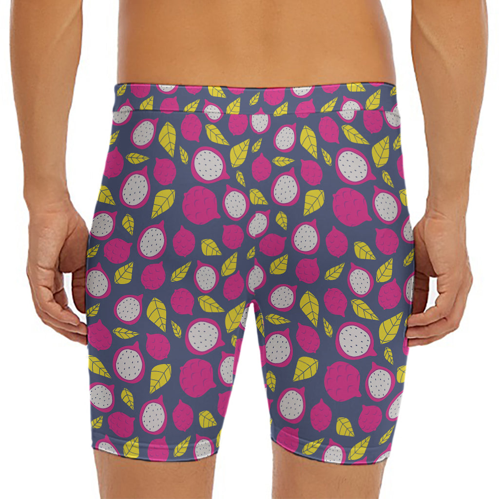 Purple Pitaya Pattern Print Men's Long Boxer Briefs