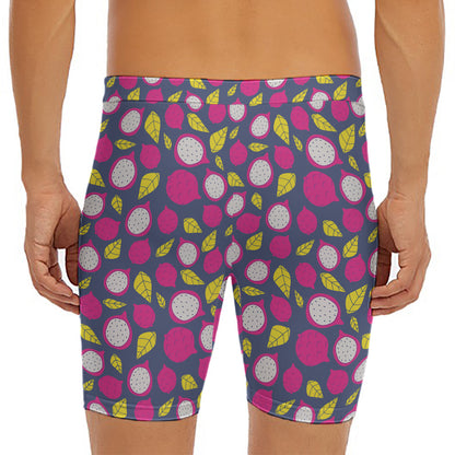 Purple Pitaya Pattern Print Men's Long Boxer Briefs