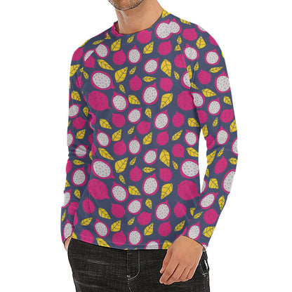 Purple Pitaya Pattern Print Men's Long Sleeve Rash Guard