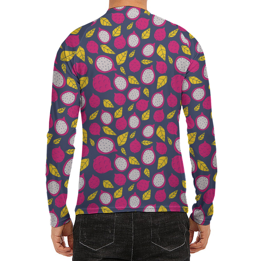 Purple Pitaya Pattern Print Men's Long Sleeve Rash Guard
