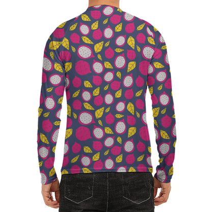 Purple Pitaya Pattern Print Men's Long Sleeve Rash Guard