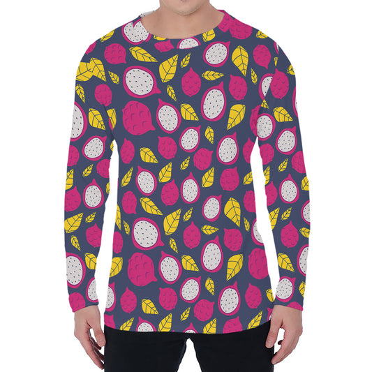 Purple Pitaya Pattern Print Men's Long Sleeve T-Shirt