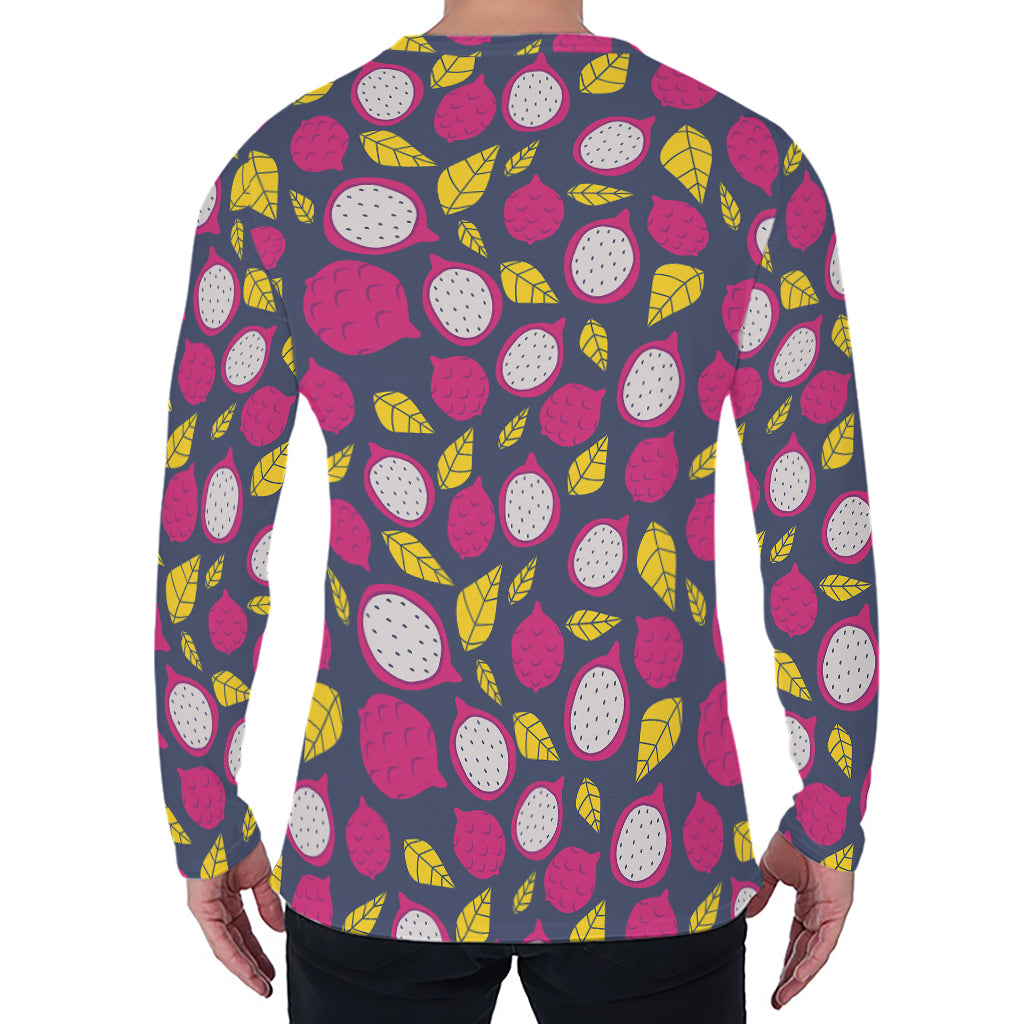 Purple Pitaya Pattern Print Men's Long Sleeve T-Shirt