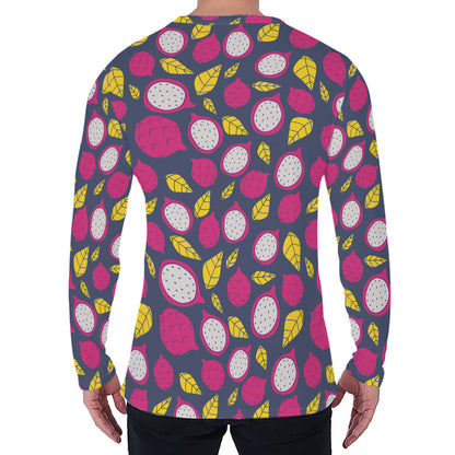 Purple Pitaya Pattern Print Men's Long Sleeve T-Shirt