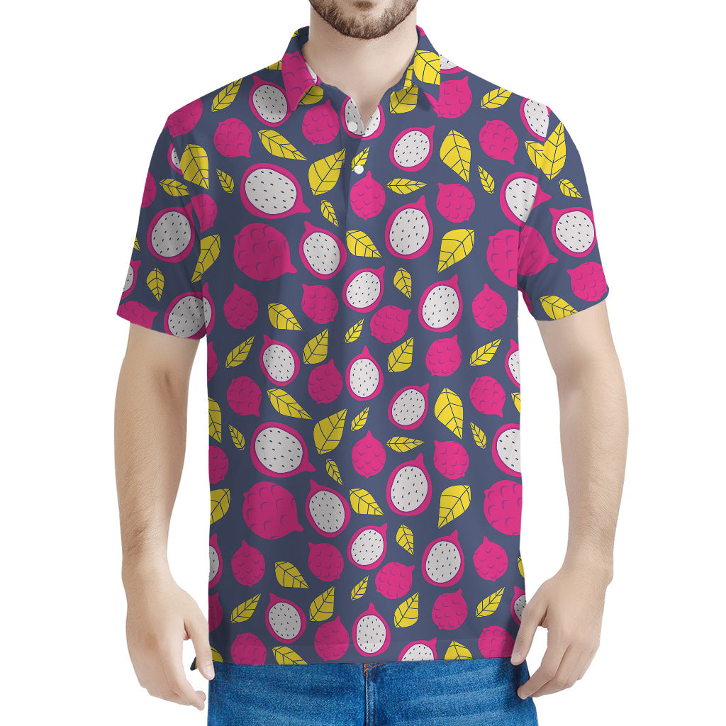 Purple Pitaya Pattern Print Men's Polo Shirt