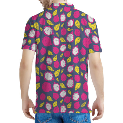 Purple Pitaya Pattern Print Men's Polo Shirt