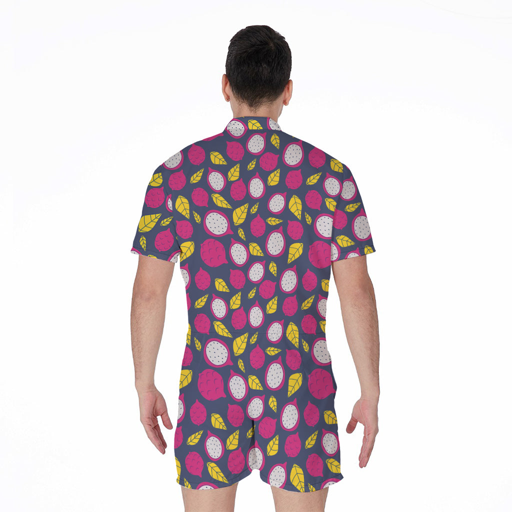 Purple Pitaya Pattern Print Men's Rompers