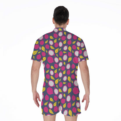 Purple Pitaya Pattern Print Men's Rompers