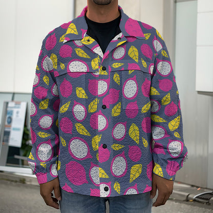 Purple Pitaya Pattern Print Men's Shirt Jacket
