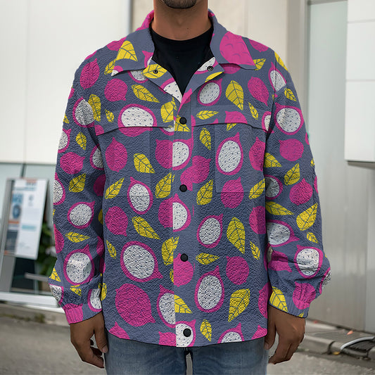 Purple Pitaya Pattern Print Men's Shirt Jacket