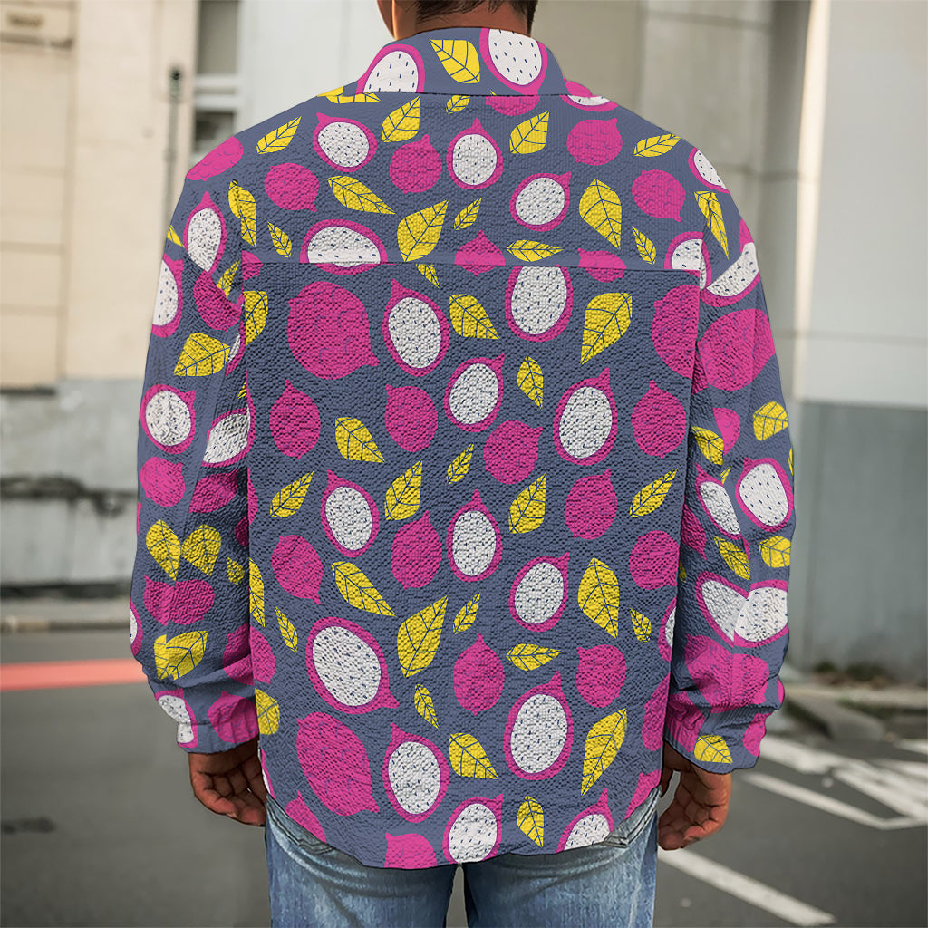 Purple Pitaya Pattern Print Men's Shirt Jacket