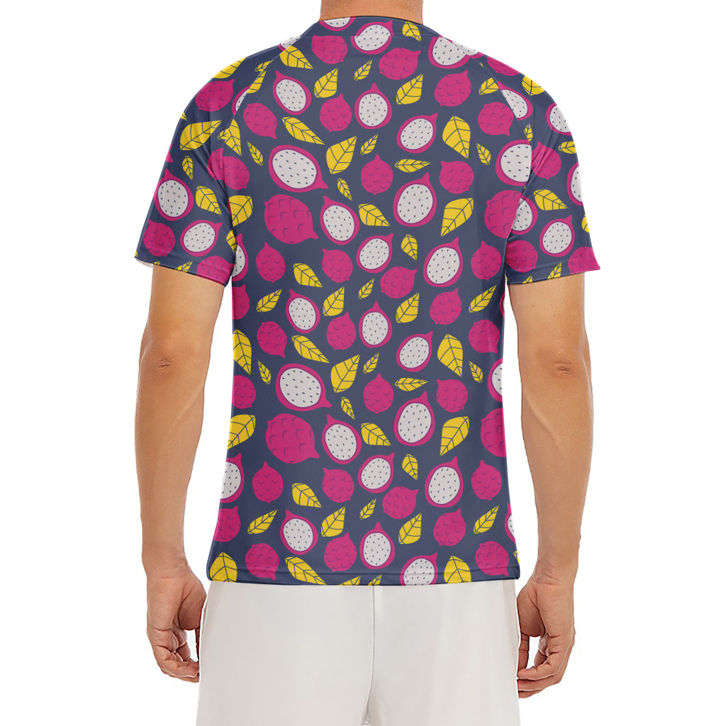 Purple Pitaya Pattern Print Men's Short Sleeve Rash Guard