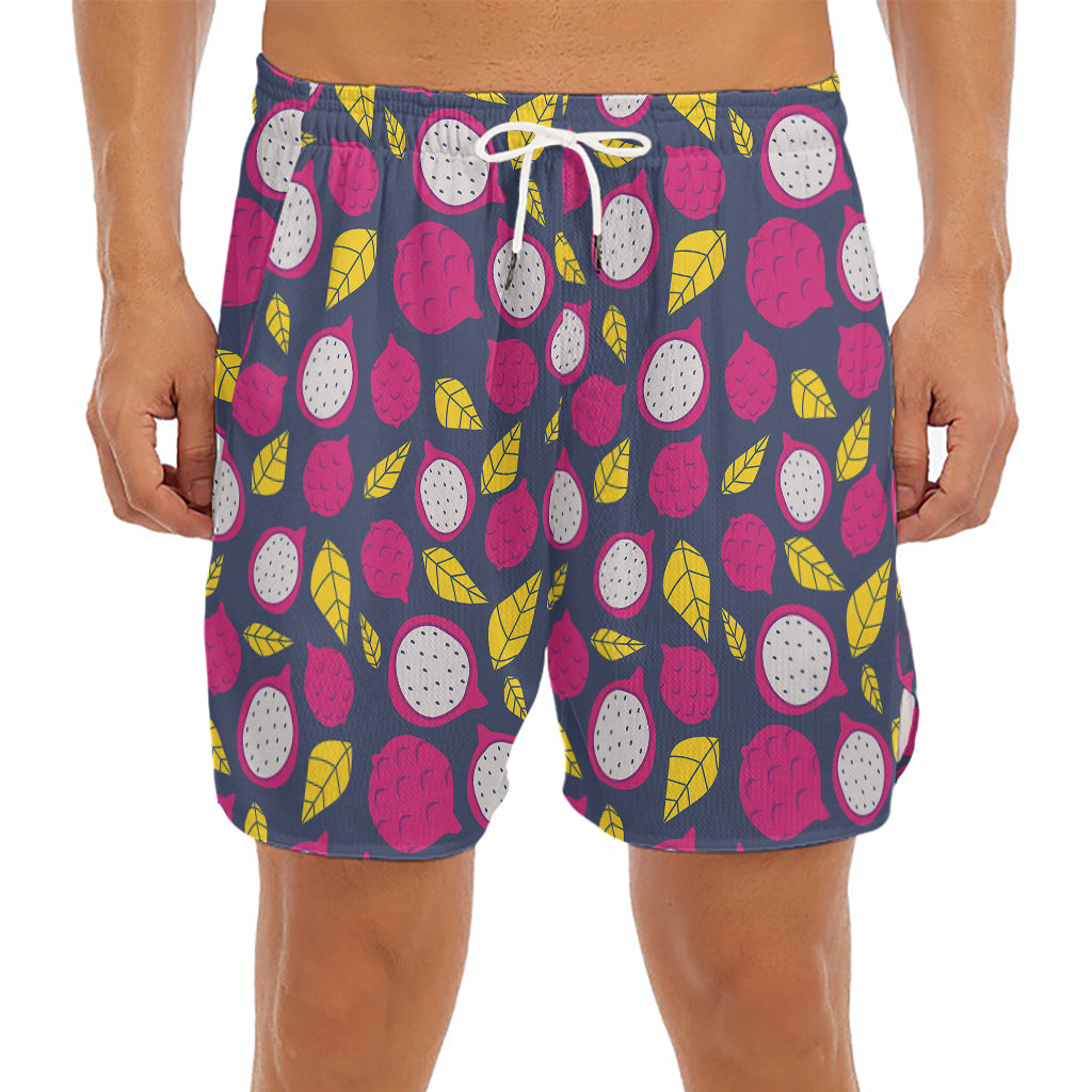 Purple Pitaya Pattern Print Men's Split Running Shorts