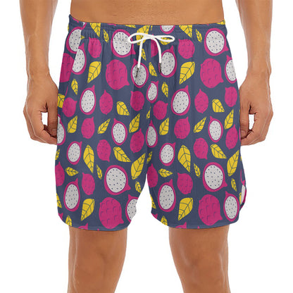 Purple Pitaya Pattern Print Men's Split Running Shorts