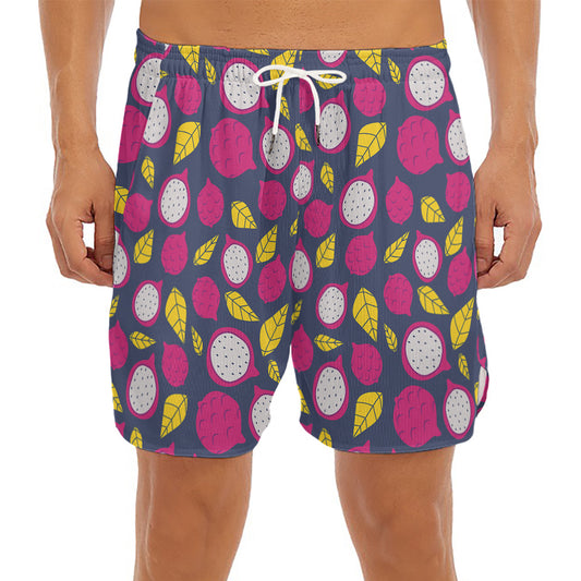 Purple Pitaya Pattern Print Men's Split Running Shorts