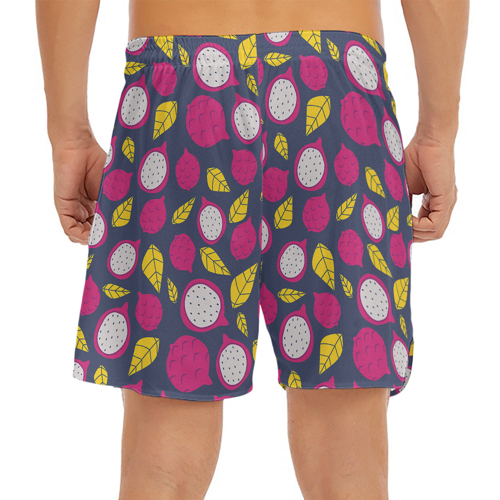 Purple Pitaya Pattern Print Men's Split Running Shorts