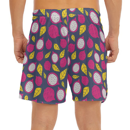 Purple Pitaya Pattern Print Men's Split Running Shorts