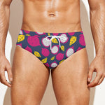 Purple Pitaya Pattern Print Men's Swim Briefs