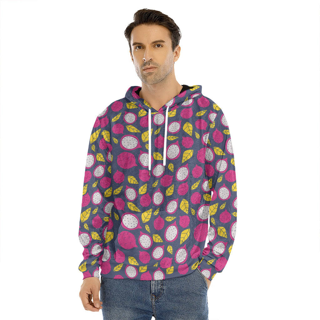 Purple Pitaya Pattern Print Men's Velvet Pullover Hoodie