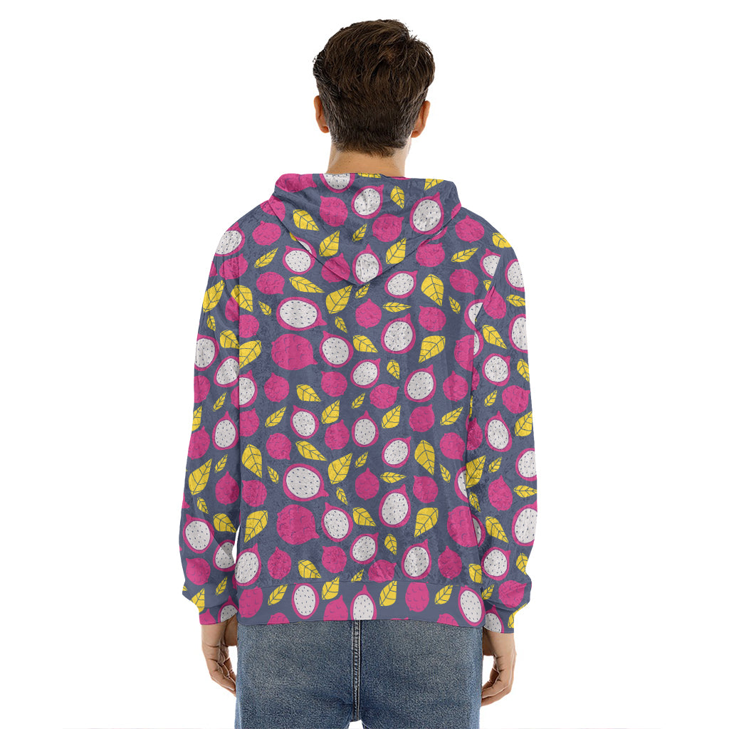 Purple Pitaya Pattern Print Men's Velvet Pullover Hoodie