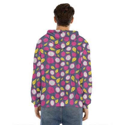 Purple Pitaya Pattern Print Men's Velvet Pullover Hoodie