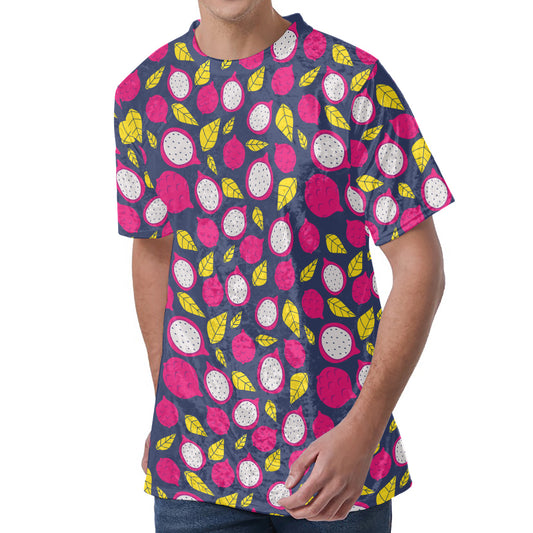 Purple Pitaya Pattern Print Men's Velvet T-Shirt