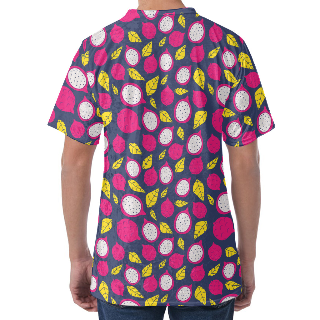 Purple Pitaya Pattern Print Men's Velvet T-Shirt