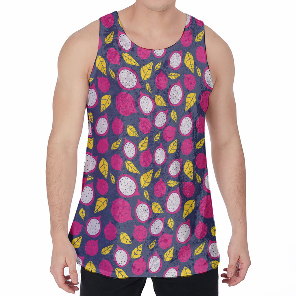 Purple Pitaya Pattern Print Men's Velvet Tank Top