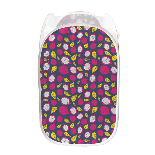 Purple Pitaya Pattern Print Mesh Laundry Hamper