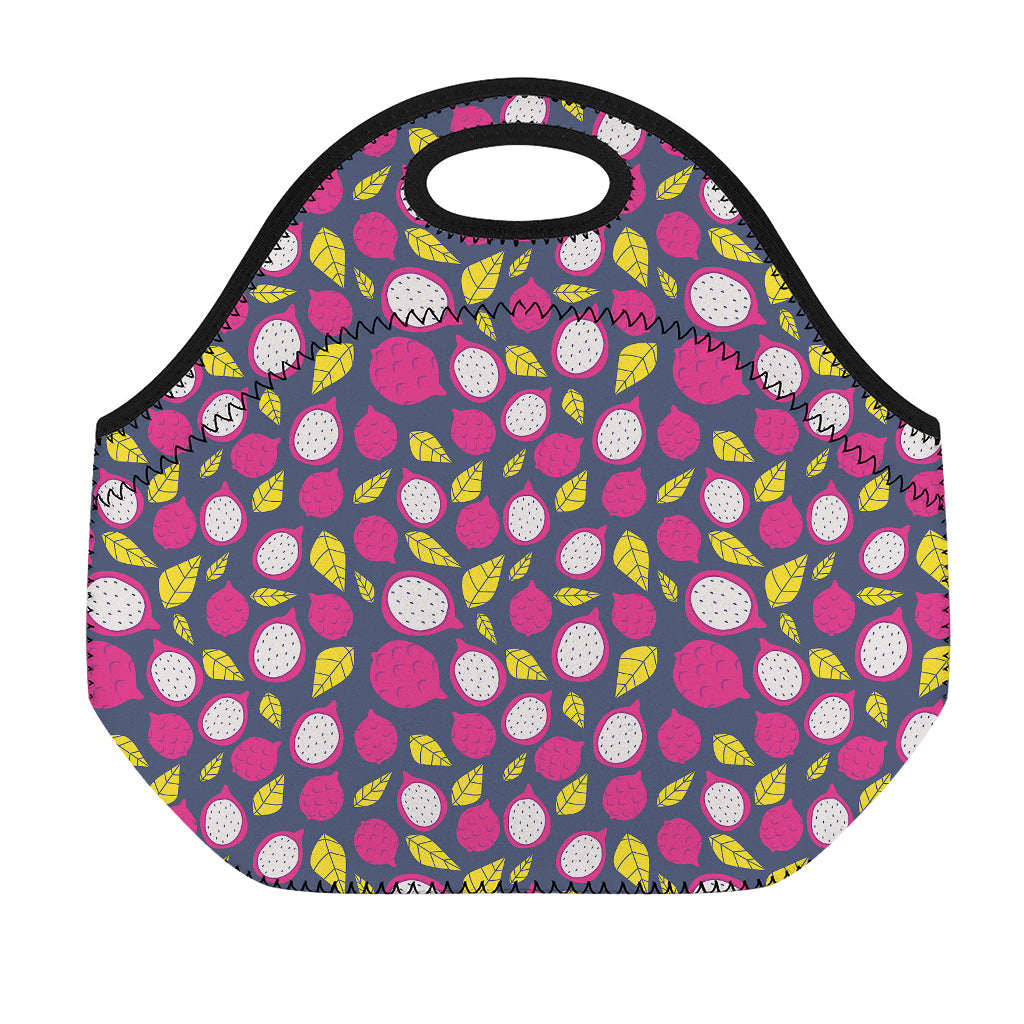Purple Pitaya Pattern Print Neoprene Lunch Bag