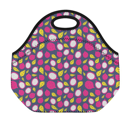 Purple Pitaya Pattern Print Neoprene Lunch Bag