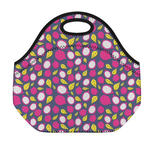 Purple Pitaya Pattern Print Neoprene Lunch Bag